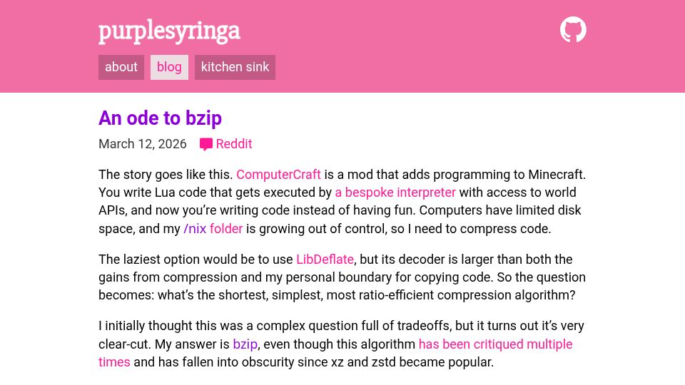Screenshot of purplesyringa.moe: An ode to bzip