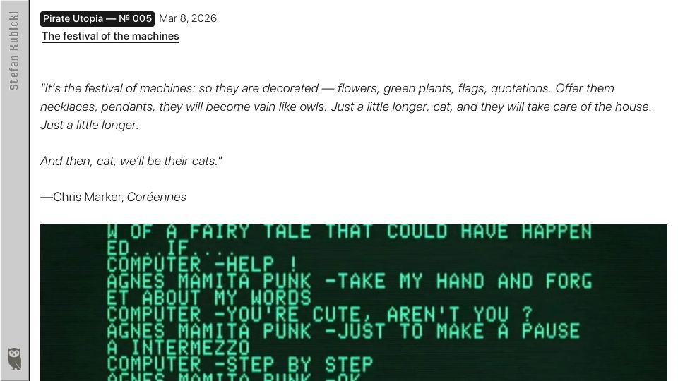 Screenshot of kubicki.org: A look inside Dialector, filmmaker Chris Marker's chatbot from 1988