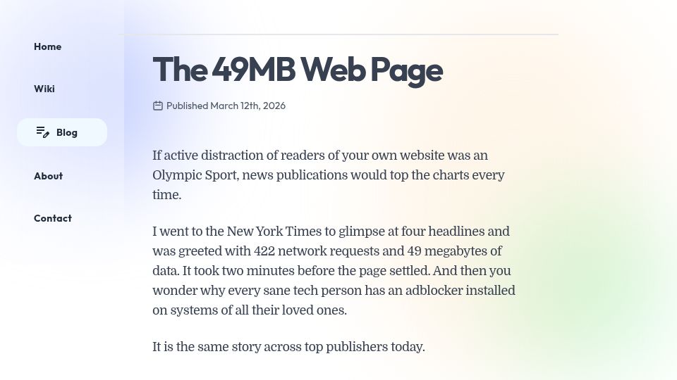 Screenshot of thatshubham.com: The 49MB web page