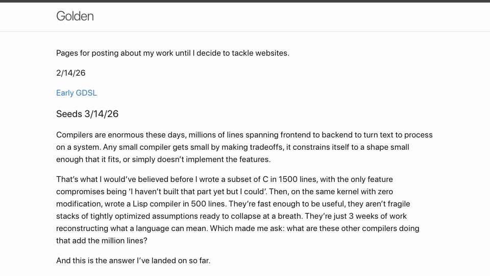 Screenshot of firthemouse.github.io: Show HN: GDSL – 800 line kernel: Lisp subset in 500, C subset in 1300