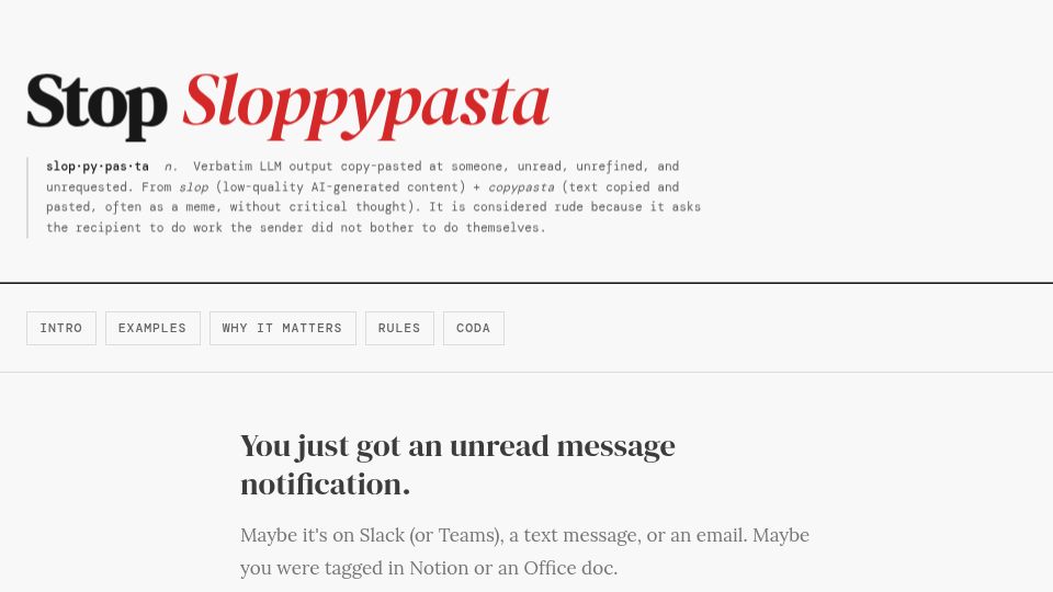 Screenshot of stopsloppypasta.ai: Stop Sloppypasta