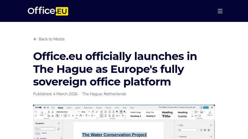 Screenshot of office.eu: Office.eu launches as Europe's sovereign office platform