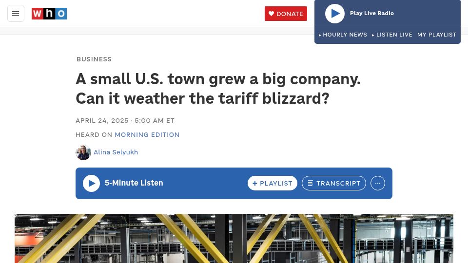 Screenshot of npr.org: Small U.S. town, big company. Can it weather the tariff Blizzard? (Digi-Key) (2025)