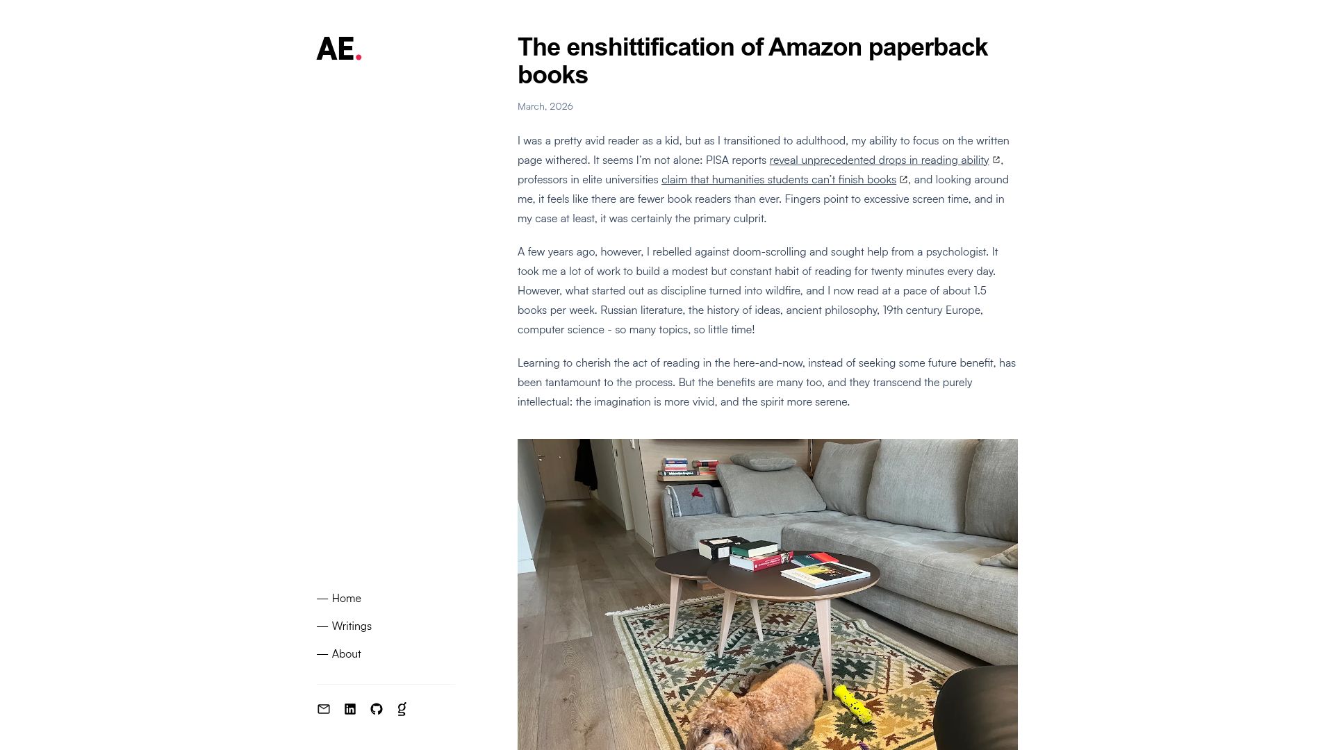 Screenshot of alexerhardt.com: The emergence of print-on-demand Amazon paperback books