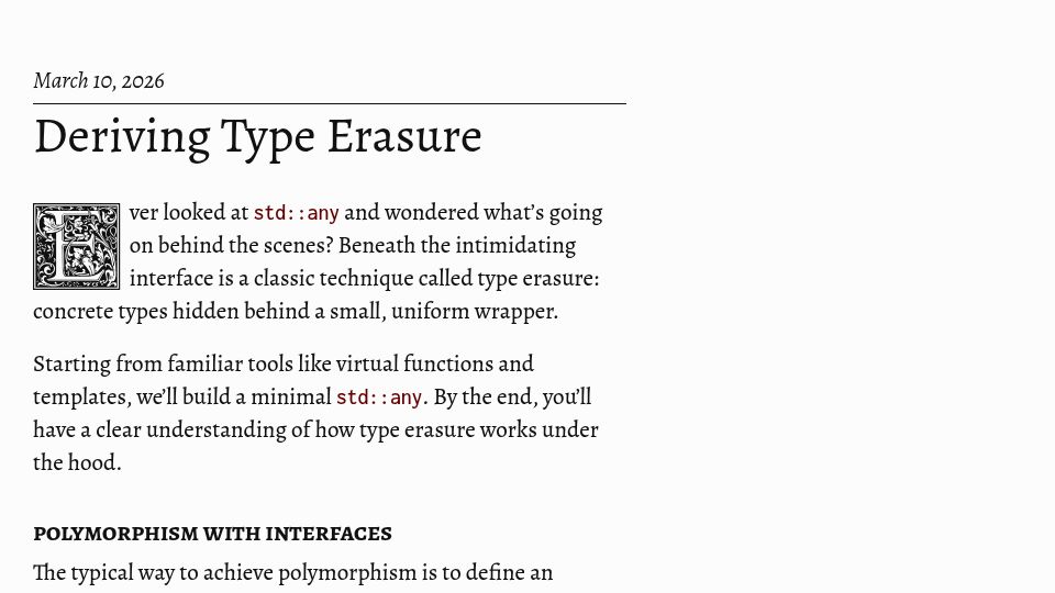 Screenshot of david.alvarezrosa.com: Deriving Type Erasure