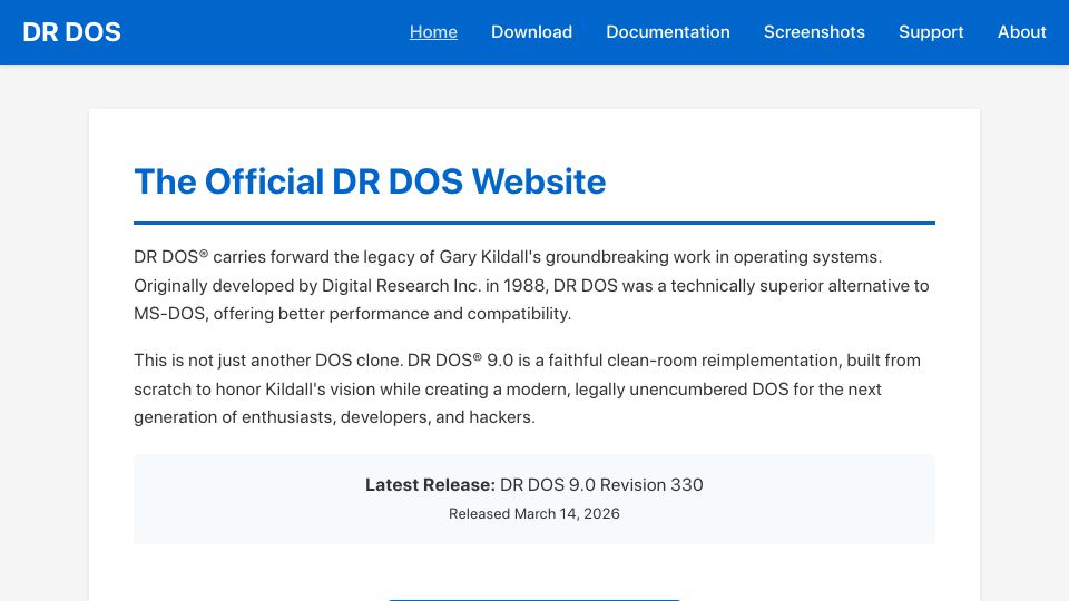 Screenshot of dr-dos.com: The Official DR DOS Website