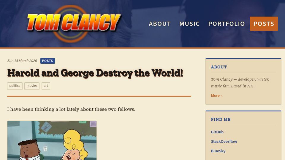 Screenshot of tomclancy.info: A Theory of the World as run by large adult children