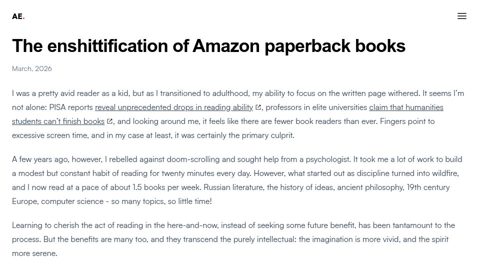 Screenshot of alexerhardt.com: The emergence of print-on-demand Amazon paperback books