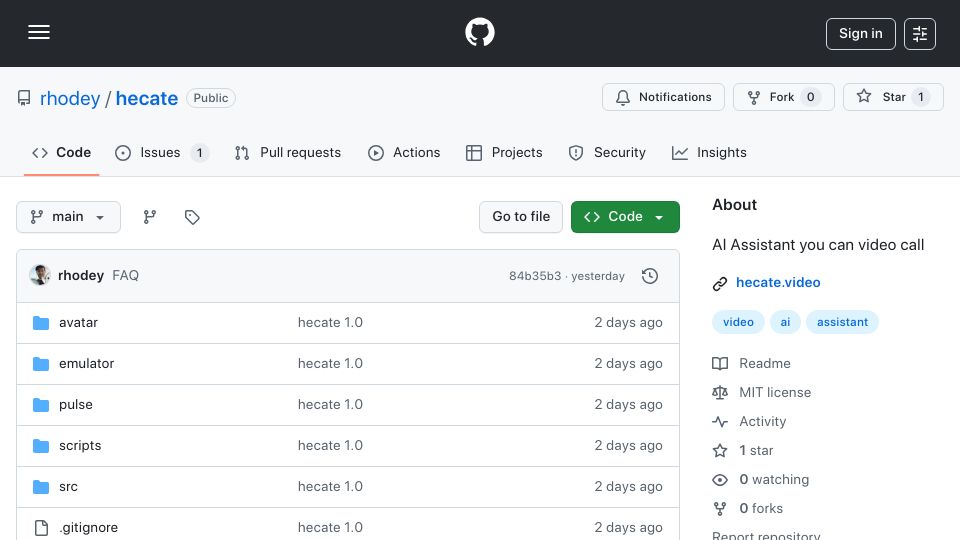 Screenshot of github.com: Show HN: Hecate – Call an AI from Signal