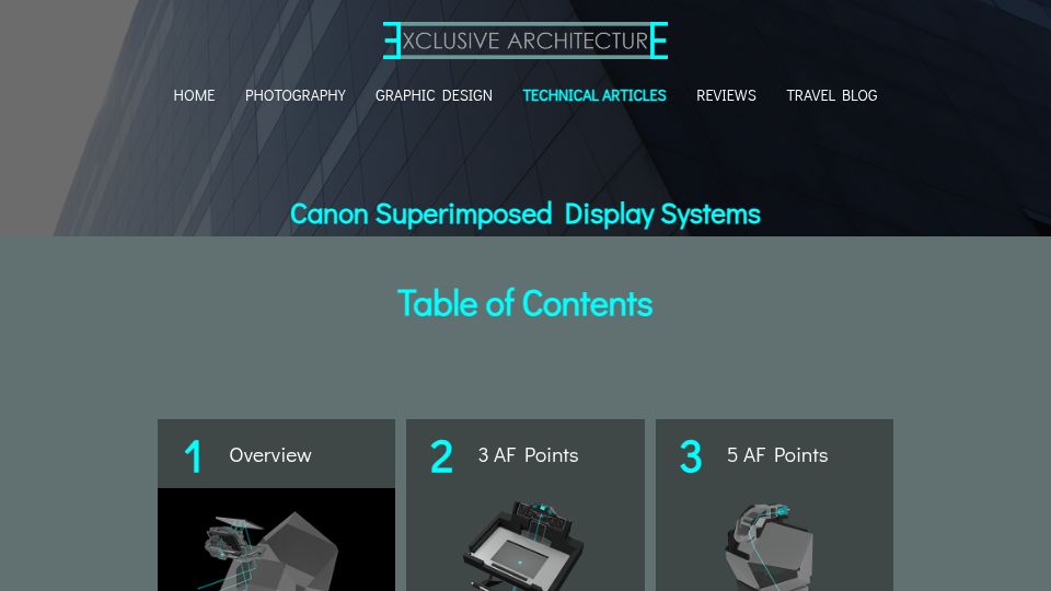 Screenshot of exclusivearchitecture.com: Six ingenious ways how Canon DSLRs used to illuminate their autofocus points