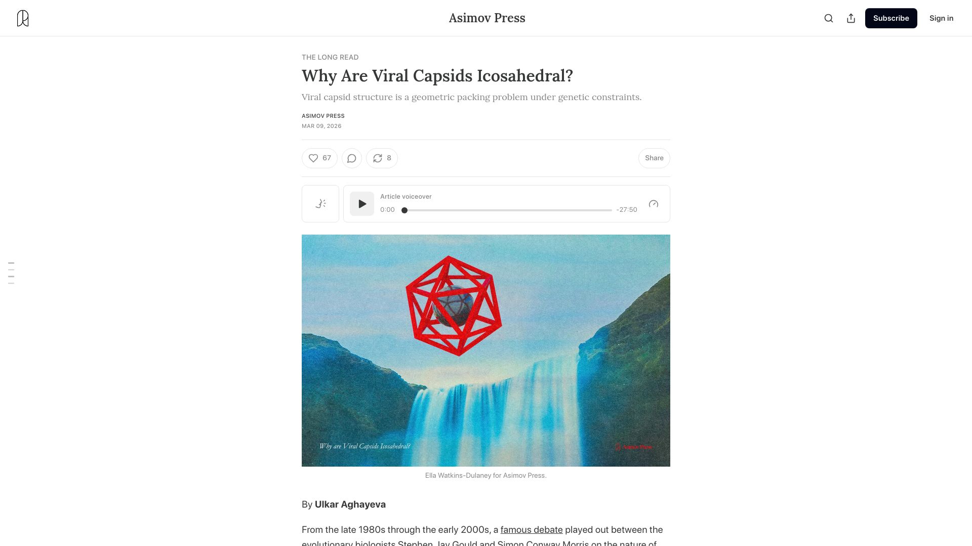 Screenshot of asimov.press: Why Are Viral Capsids Icosahedral?