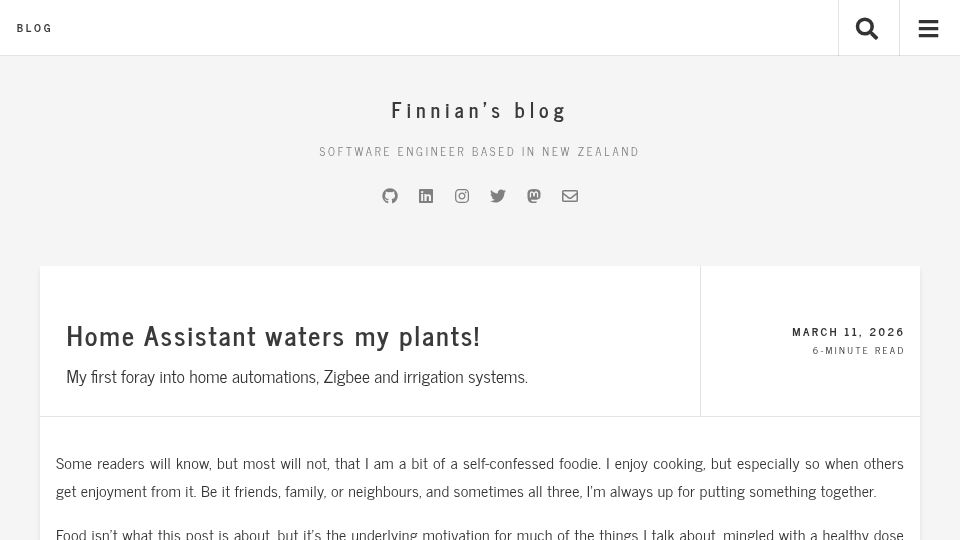 Screenshot of finnian.io: Home Assistant waters my plants