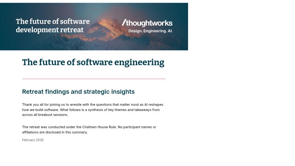 Screenshot of thoughtworks.com: Where does engineering go? Retreat findings and insights [pdf]