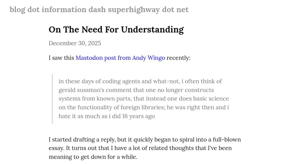 Screenshot of blog.information-superhighway.net: On The Need For Understanding