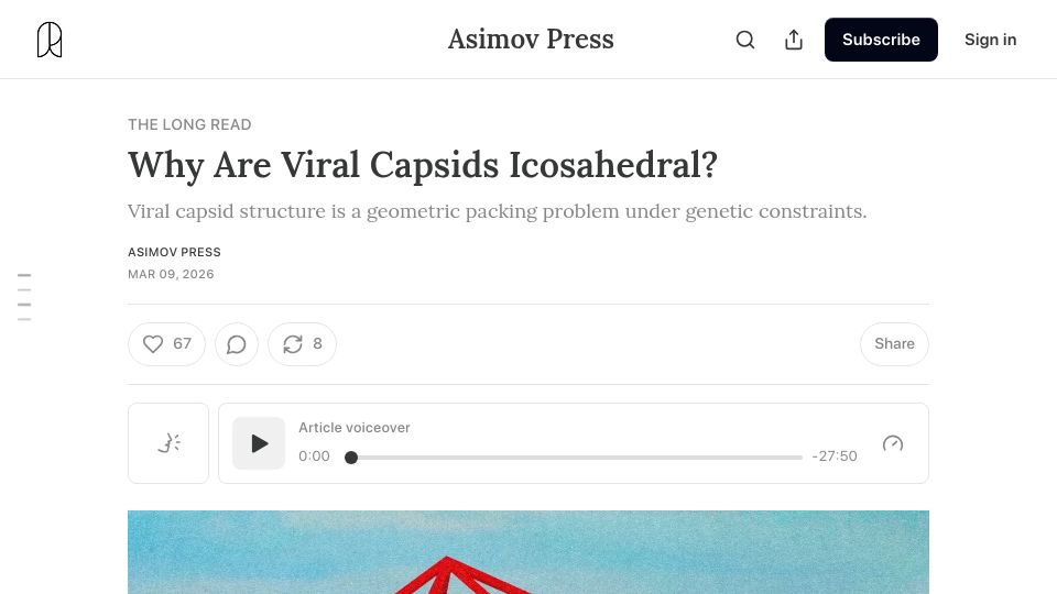 Screenshot of asimov.press: Why Are Viral Capsids Icosahedral?