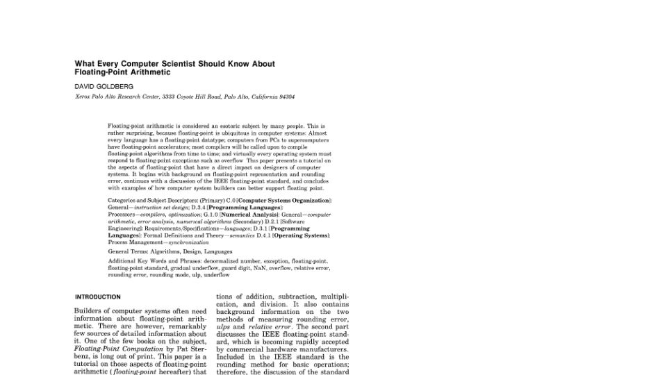 Screenshot of itu.dk: What every computer scientist should know about floating-point arithmetic (1991) [pdf]