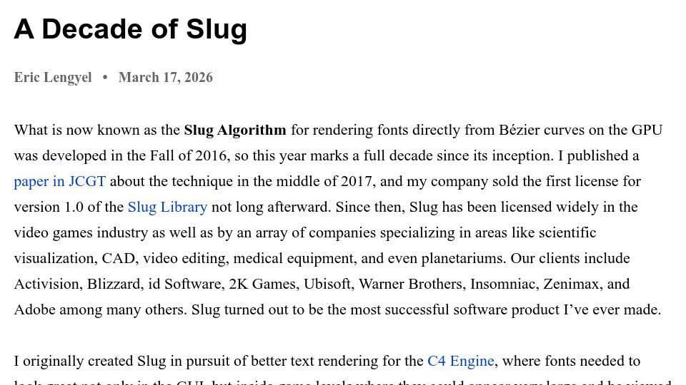 Screenshot of terathon.com: A Decade of Slug