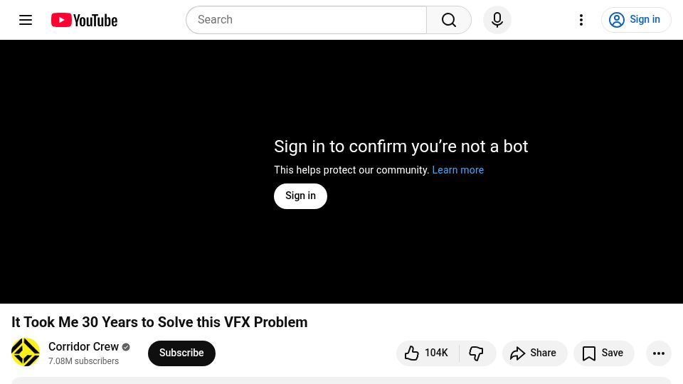 Screenshot of youtube.com: It Took Me 30 Years to Solve This VFX Problem – Green Screen Problem [video]