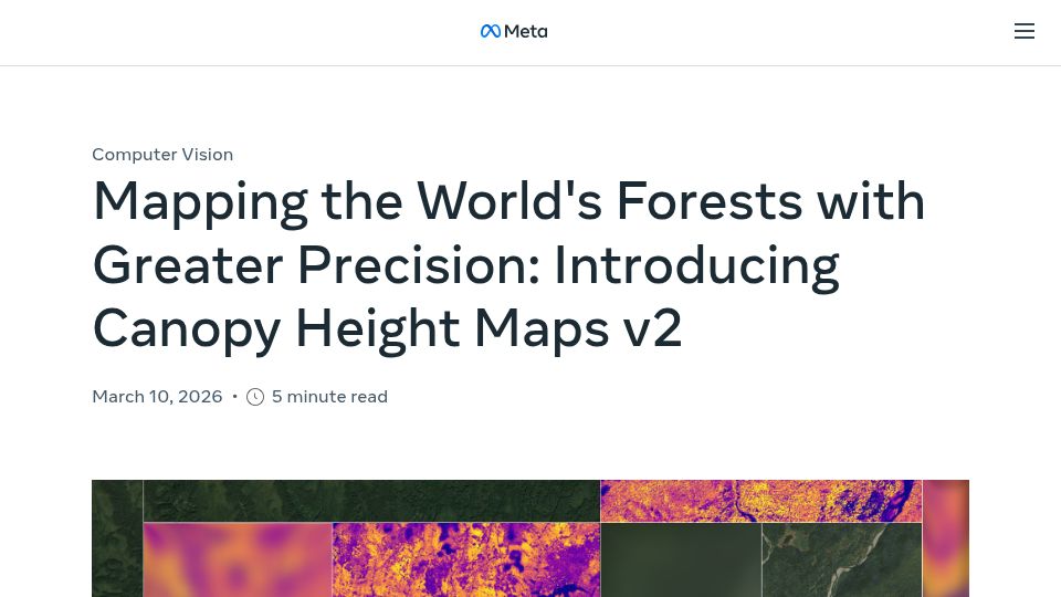 Screenshot of ai.meta.com: Canopy Height Maps v2
