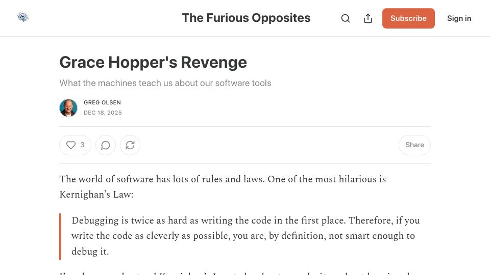 Screenshot of thefuriousopposites.com: Grace Hopper's Revenge