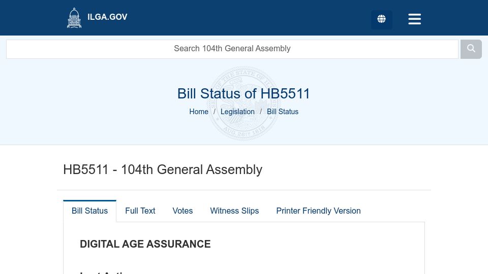 Screenshot of ilga.gov: Illinois Introducing Operating System Account Age Bill