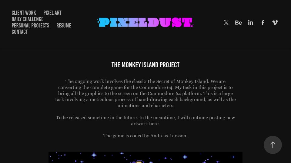 Screenshot of pixeldust.se: Monkey Island for Commodore 64 Ground Up