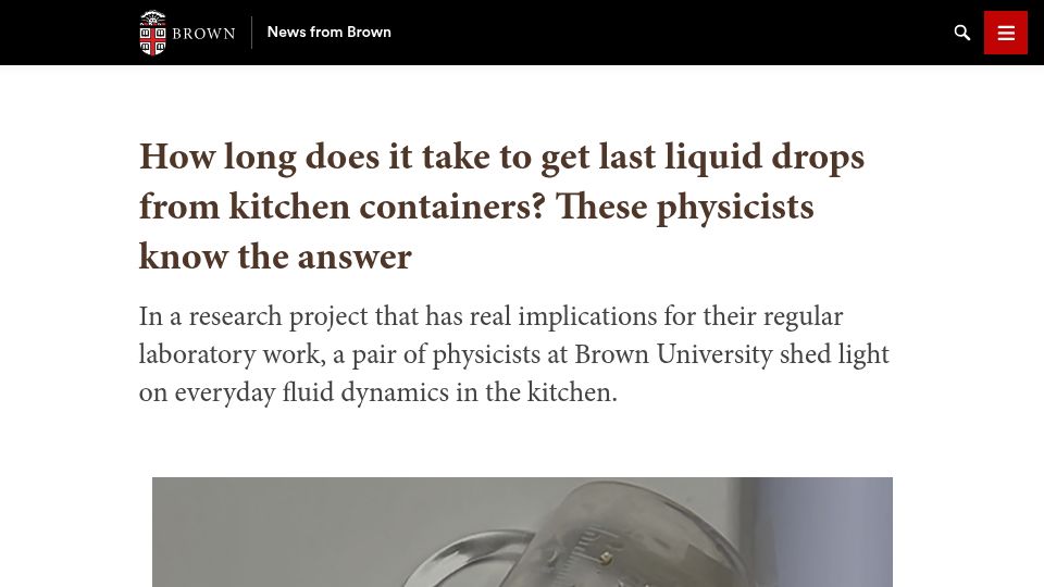 Screenshot of brown.edu: How long does it take to get last liquid drops from kitchen containers?