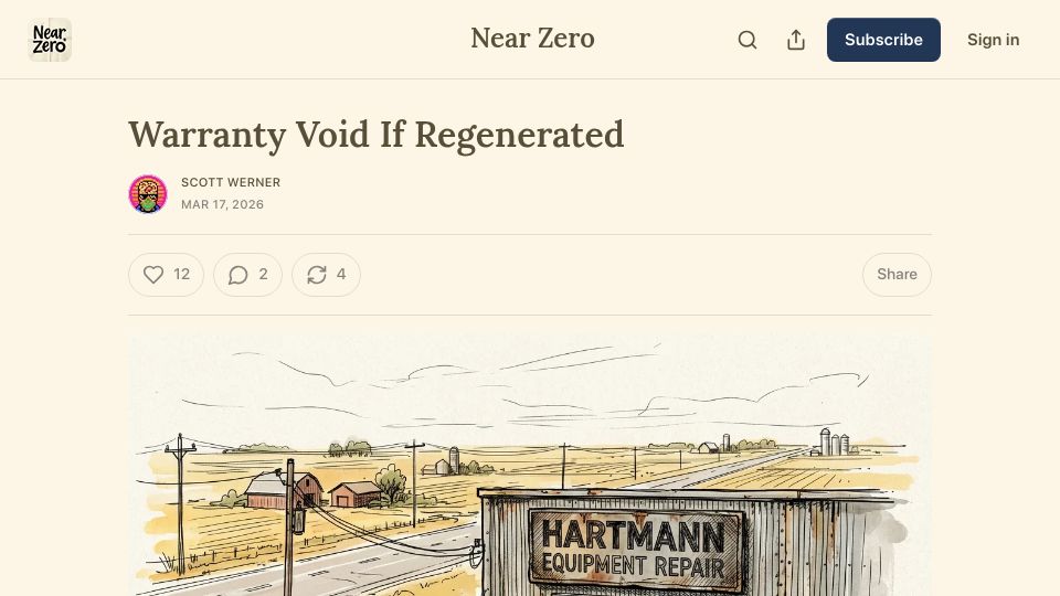 Screenshot of nearzero.software: Warranty Void If Regenerated
