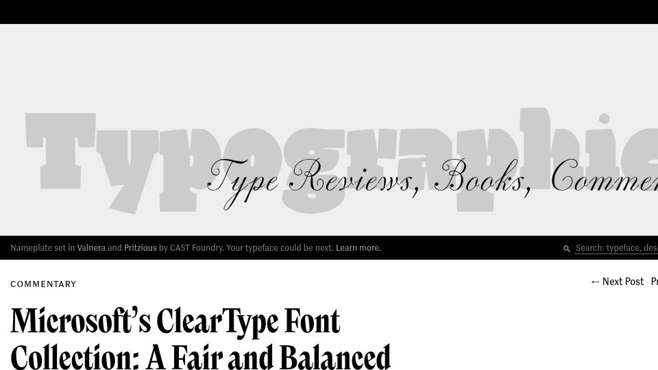 Screenshot of typographica.org: Review of Microsoft's ClearType Font Collection (2005)