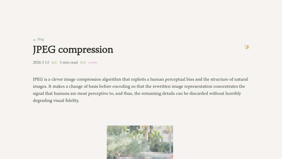 Screenshot of sophielwang.com: JPEG Compression