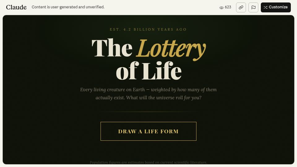 Screenshot of claude.ai: Show HN: The Lottery of Life