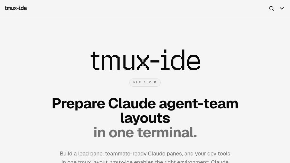 Screenshot of tmux.thijsverreck.com: Show HN: Tmux-IDE, OSS agent-first terminal IDE