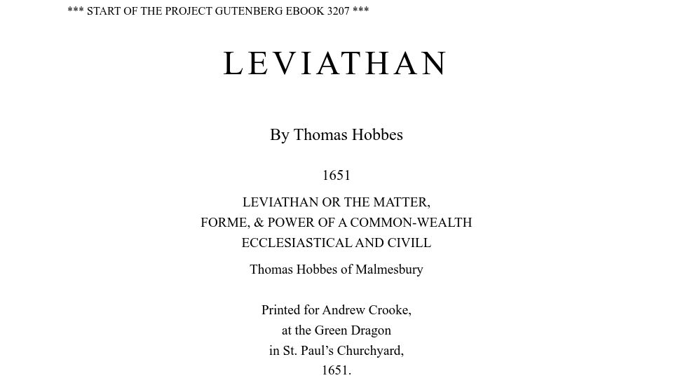 Screenshot of gutenberg.org: Leviathan (1651)