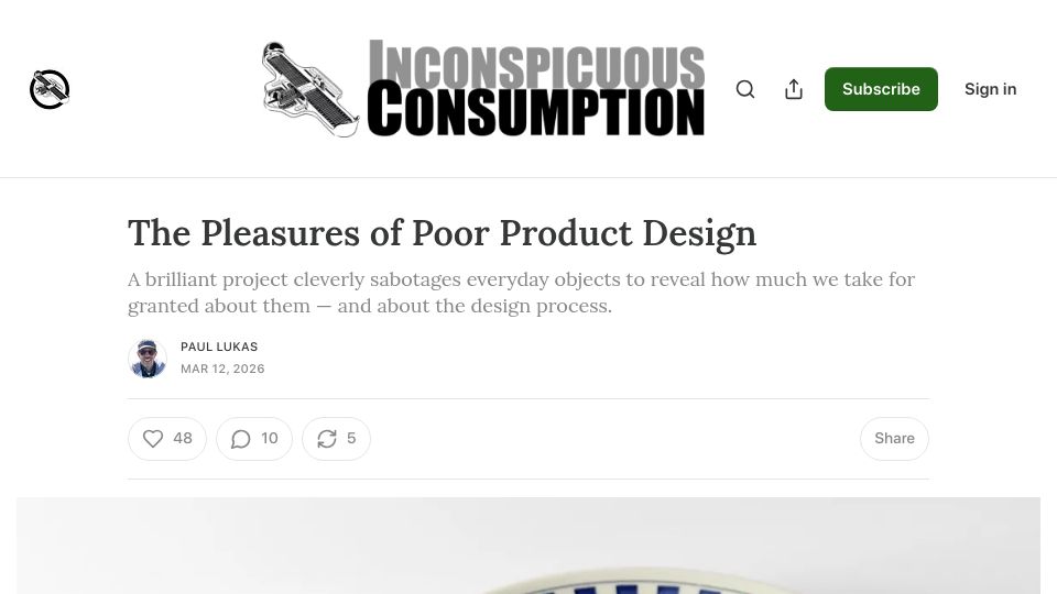 Screenshot of inconspicuous.info: The pleasures of poor product design