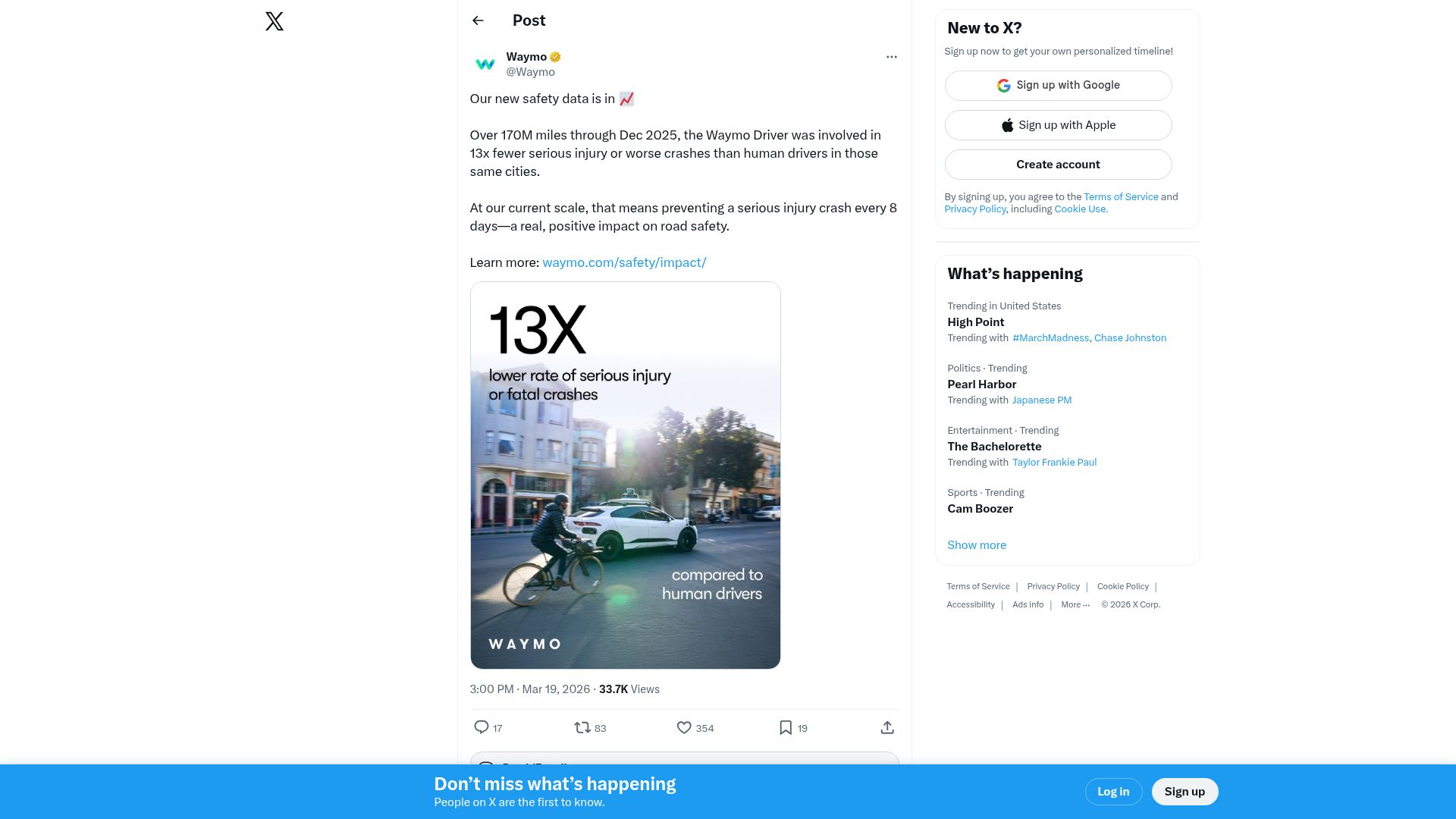Screenshot of waymo.com: Waymo Safety Impact