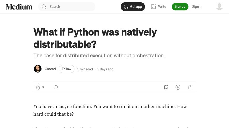 Screenshot of medium.com: What if Python was natively distributable?