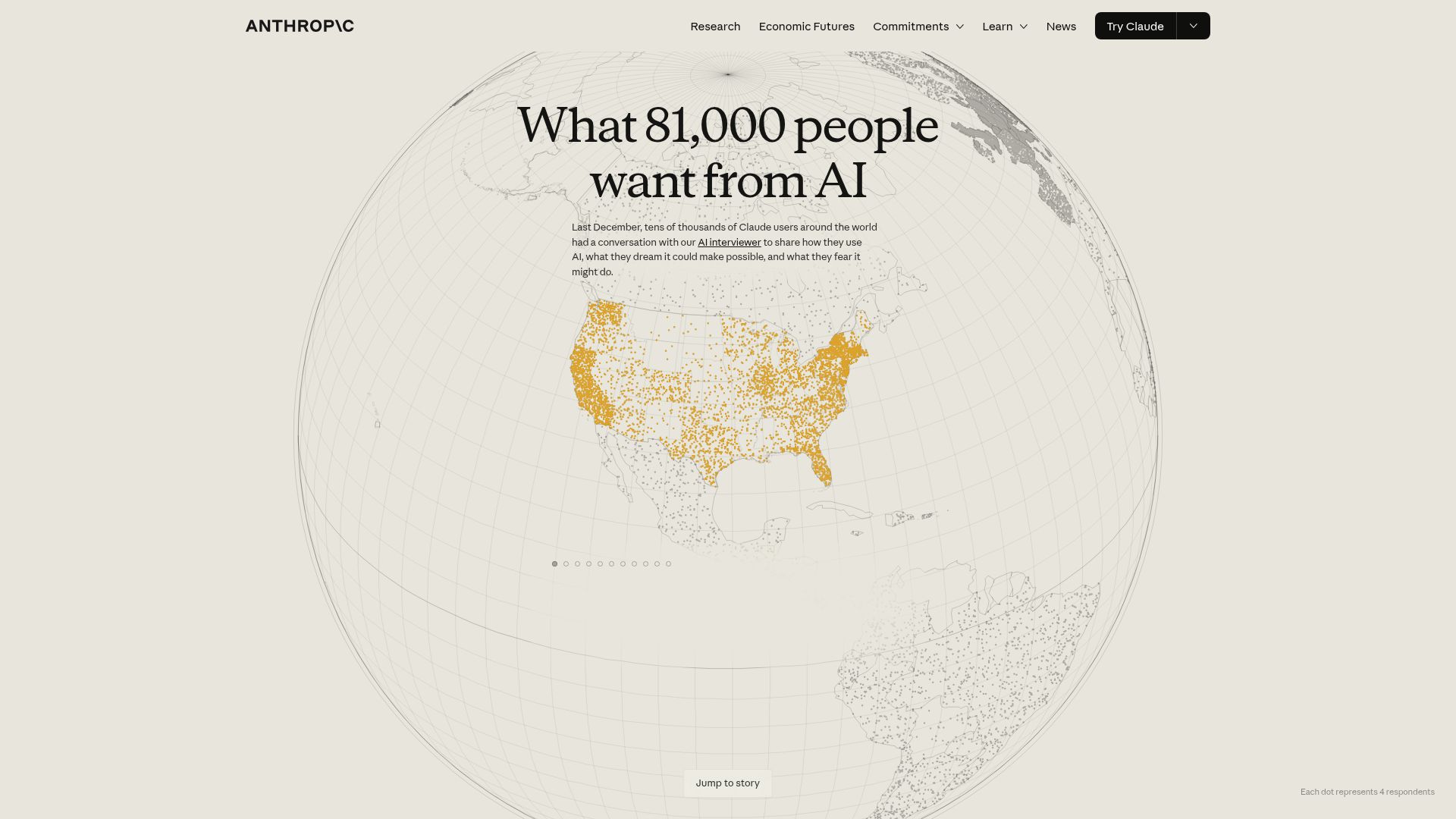 Screenshot of anthropic.com: What 81,000 people want from AI