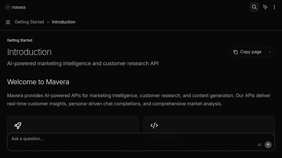 Screenshot of docs.mavera.io: Show HN: Mavera – Predict audience response with GANs, not LLM sentiment