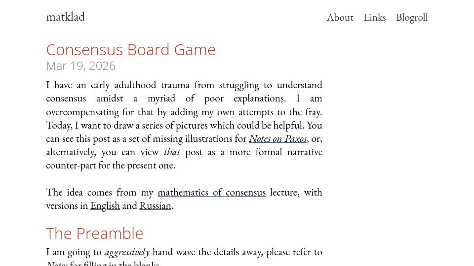 Screenshot of matklad.github.io: Consensus Board Game