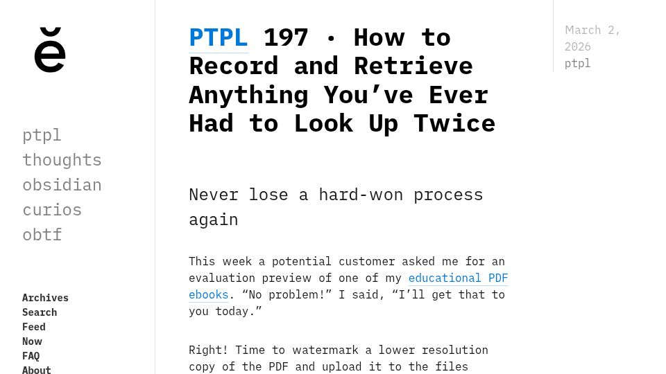 Screenshot of ellanew.com: How to record and retrieve anything you've ever had to look up twice