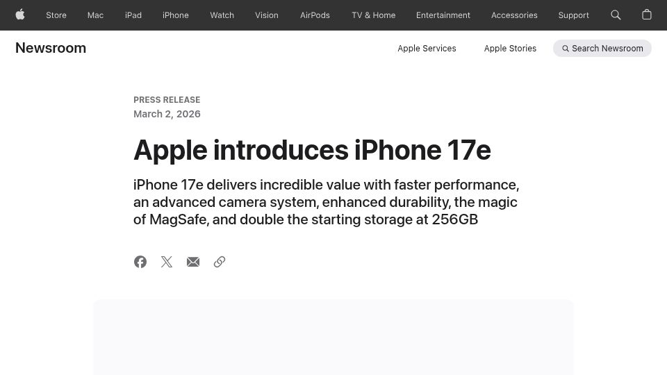 Screenshot of apple.com: iPhone 17e