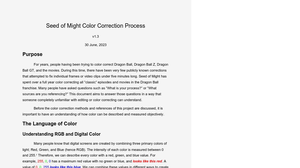 Screenshot of andrewvanner.github.io: Seed of Might Color Correction Process (2023) [pdf]