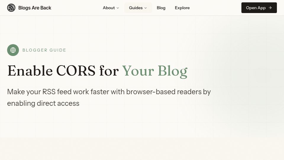 Screenshot of blogsareback.com: Enable CORS for Your Blog