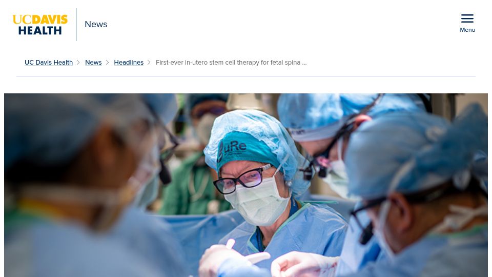 Screenshot of health.ucdavis.edu: First in-utero stem cell therapy for fetal spina bifida repair is safe: study