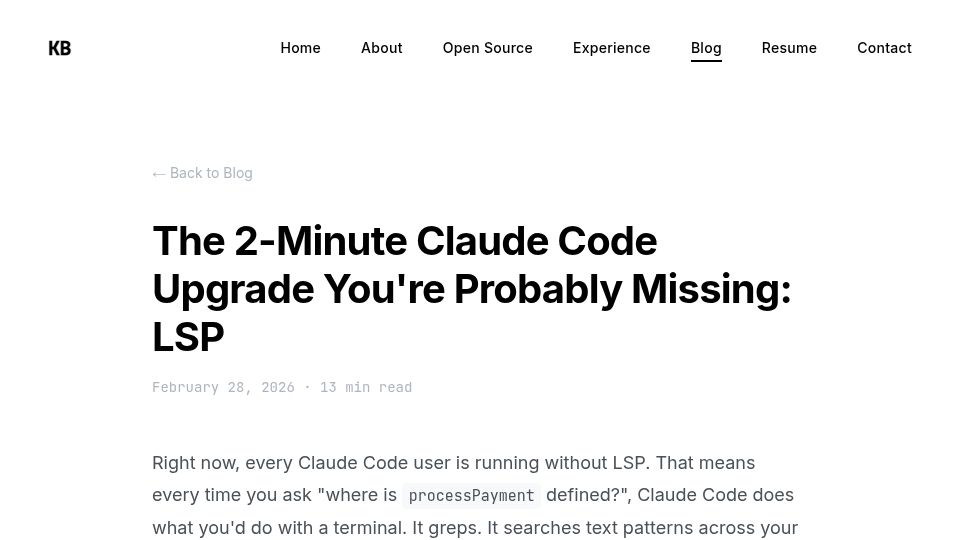 Screenshot of karanbansal.in: Claude Code LSP