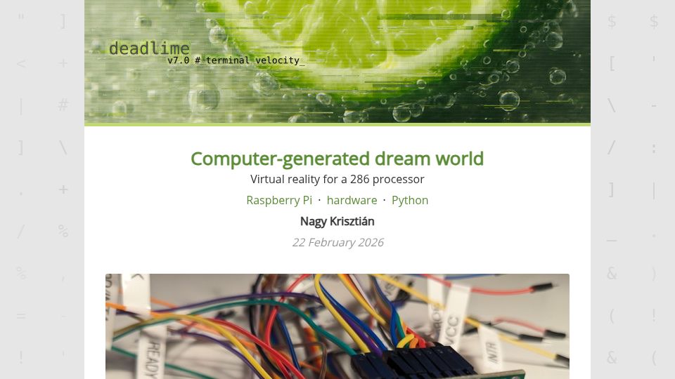 Screenshot of deadlime.hu: Computer-generated dream world: Virtual reality for a 286 processor