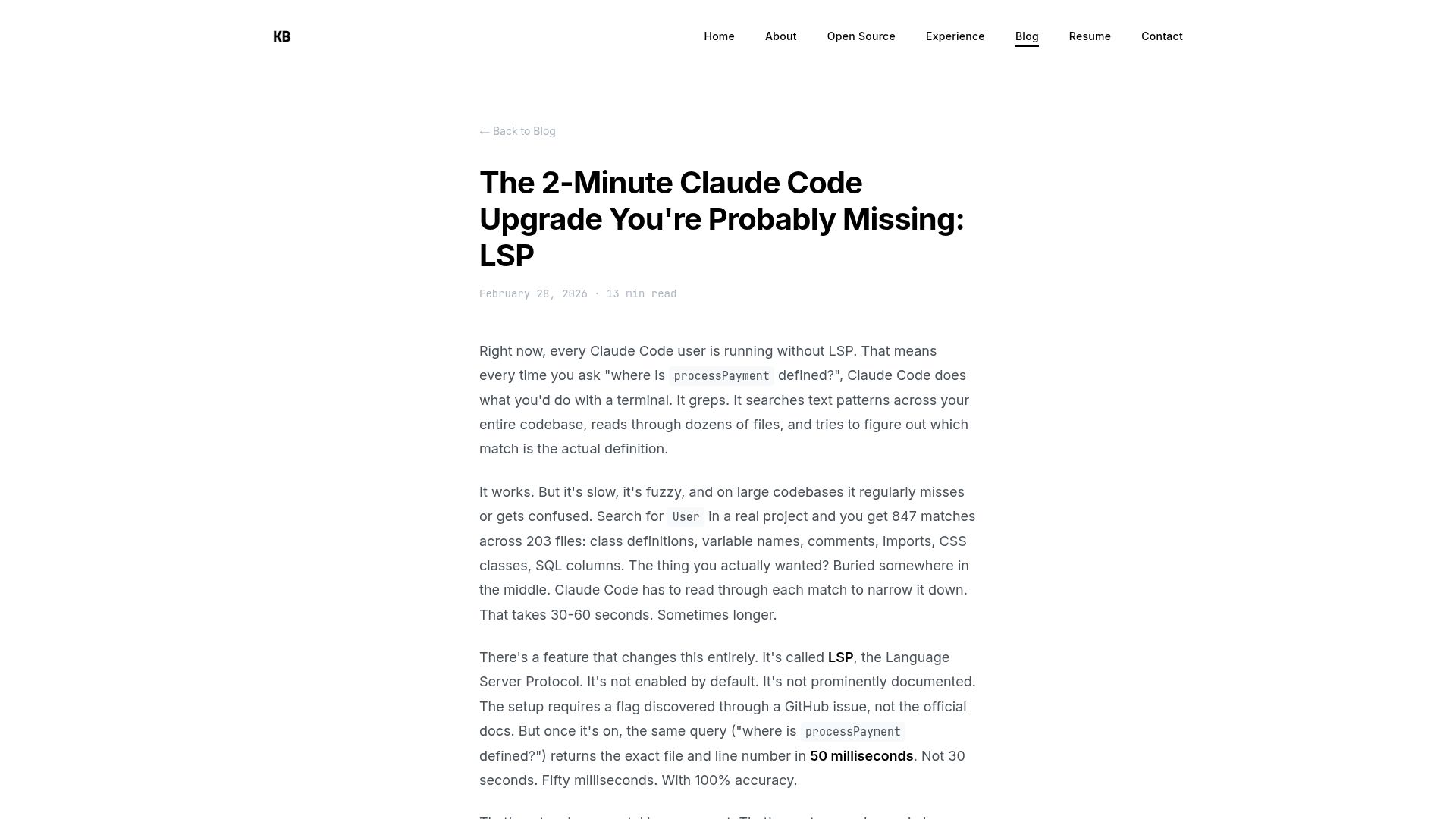 Screenshot of karanbansal.in: Claude Code LSP