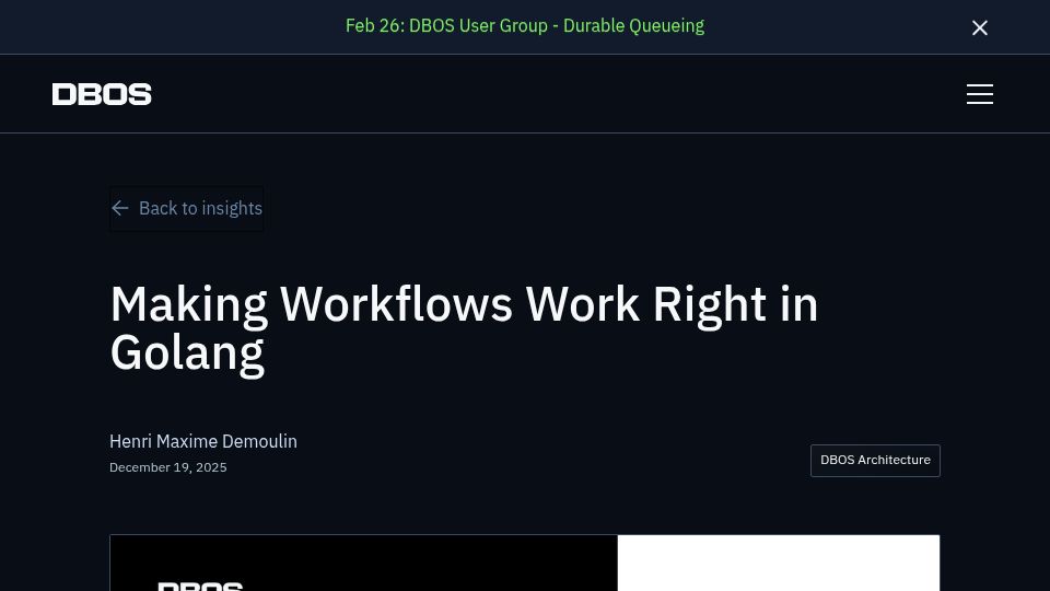 Screenshot of dbos.dev: Go-Native Durable Execution