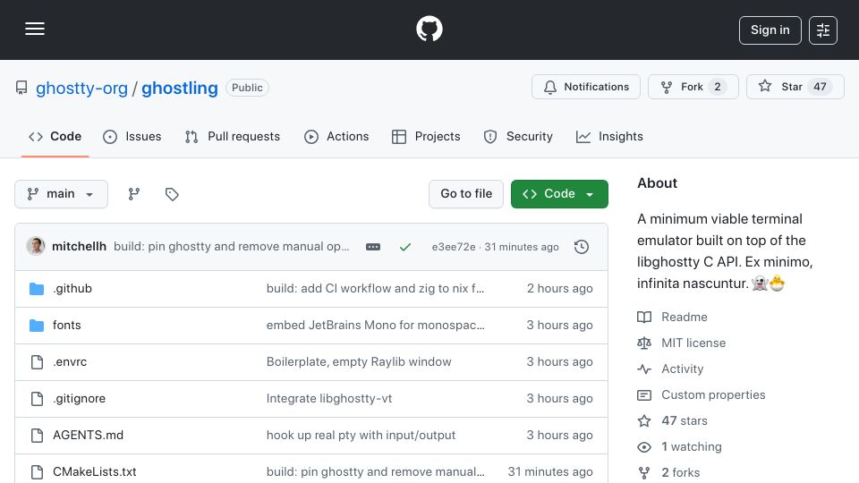 Screenshot of github.com: Ghostling
