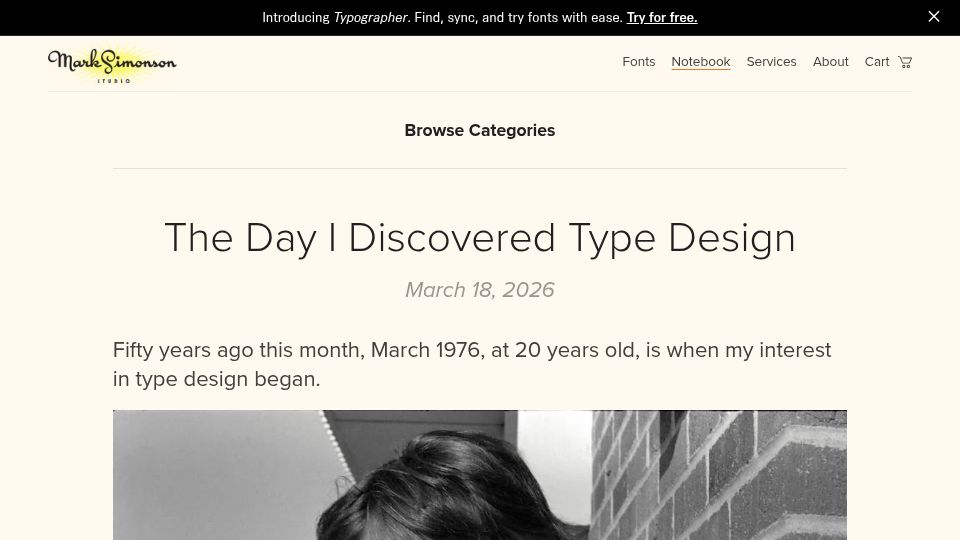 Screenshot of marksimonson.com: The day I discovered type design